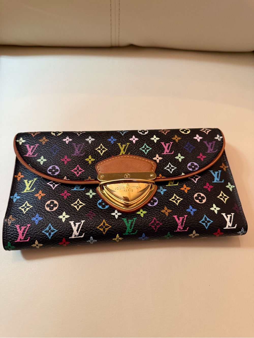 Louis Vuitton Vintage Black Multicolor Eugenie Monogram Wallet w/ Gold Hardware‎